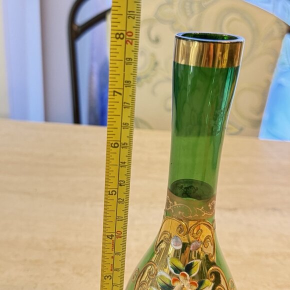 Vintage Hand-Painted Bohemian Glass Vase With Gold & Enamel Floral Design - Picture 3 of 4
